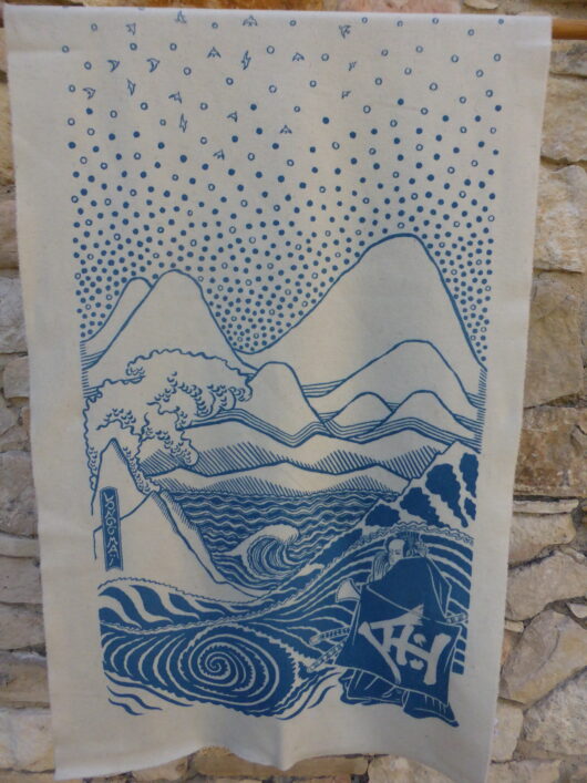 Grande écharpe motif Japon bleu